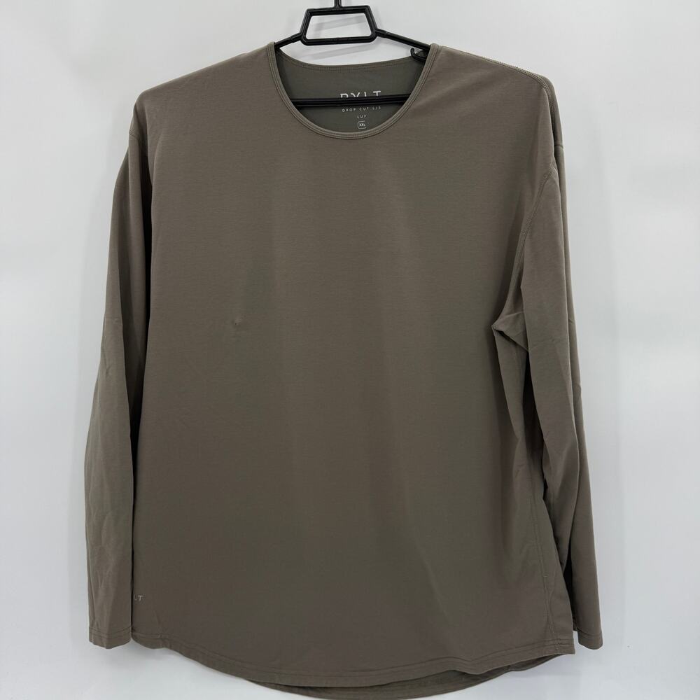 BYLT Drop Cut Long Sleeve Crew Neck Mens Size XXL Taupe Soft Stretch Jersey Knit